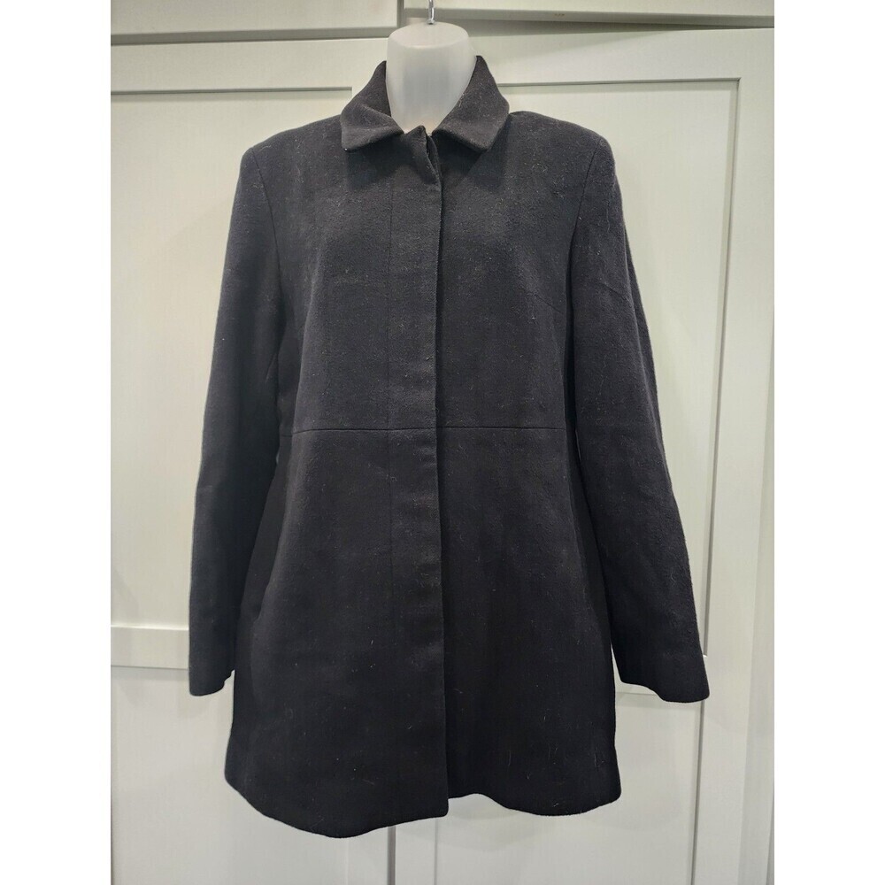 Anne Klein Black Wool Single Breasted Mid Length Coat Sz 6